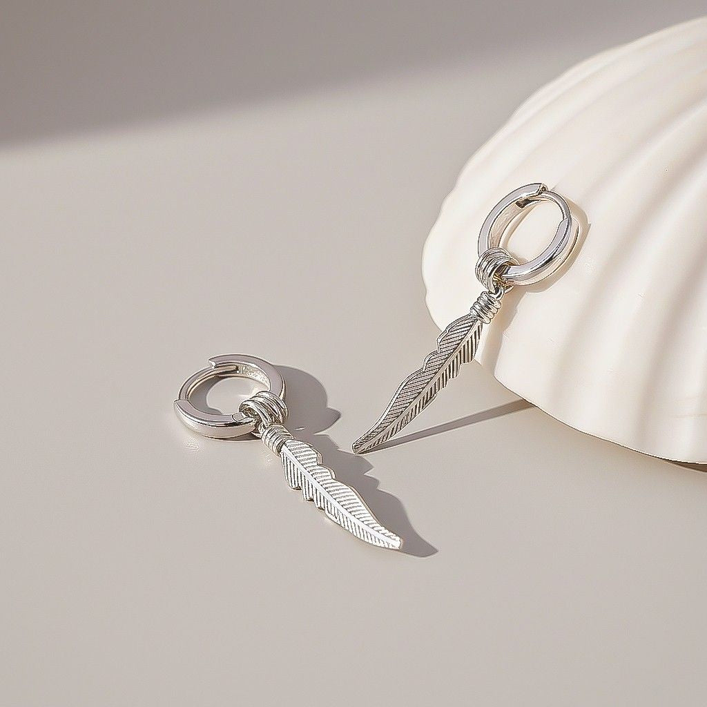 Silver Mini Feather Men's Earrings