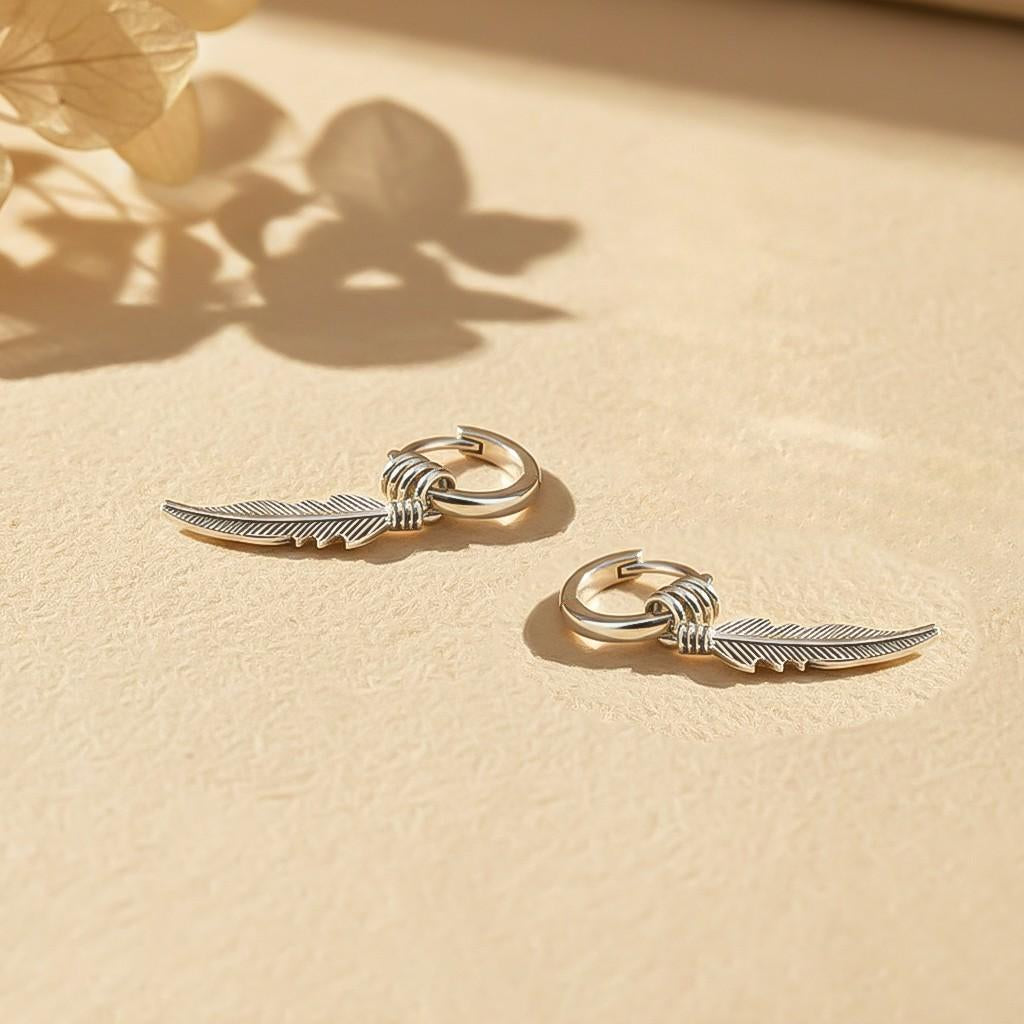 Silver Mini Feather Men's Earrings