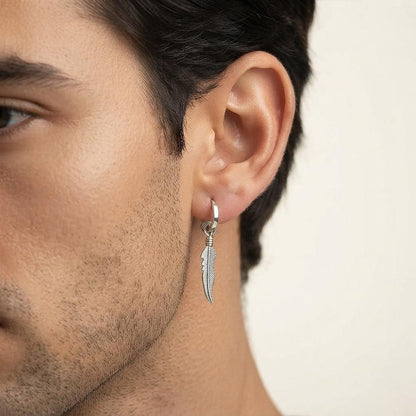 Silver Mini Feather Men's Earrings