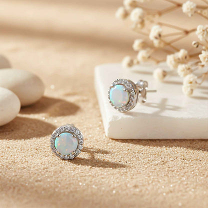 Silver Moon Opal Stud Earrings