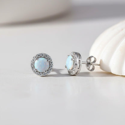 Silver Moon Opal Stud Earrings
