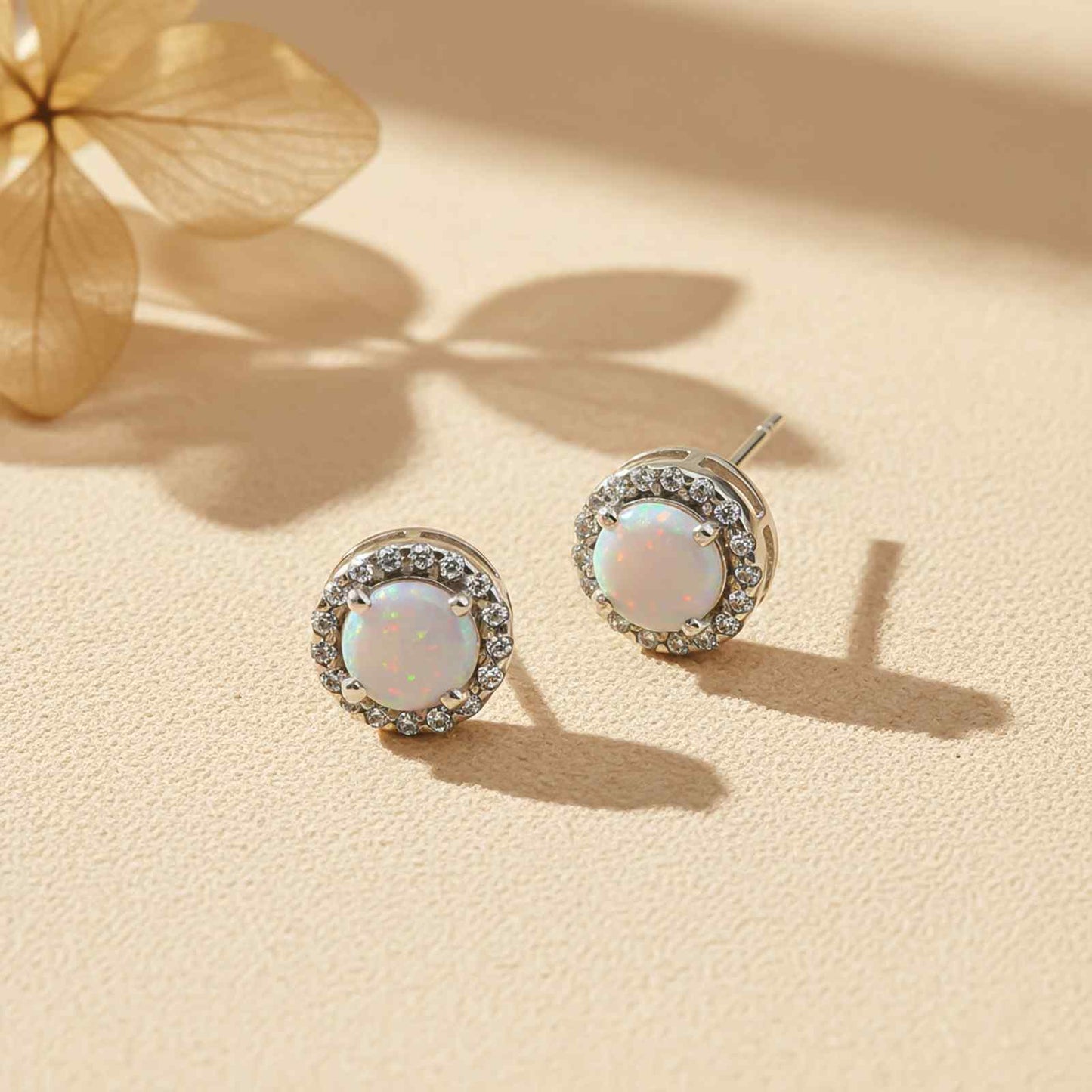 Silver Moon Opal Stud Earrings