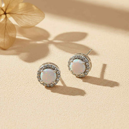 Silver Moon Opal Stud Earrings
