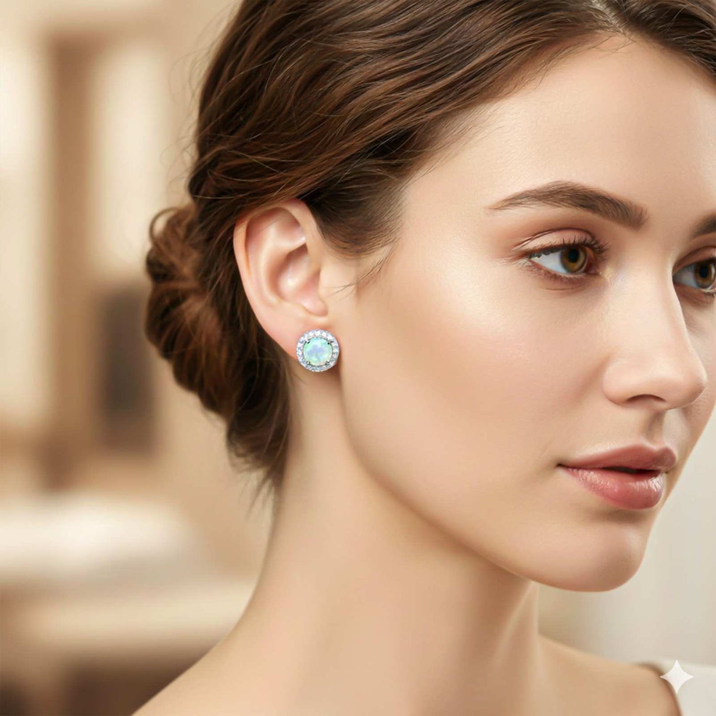 Silver Moon Opal Stud Earrings