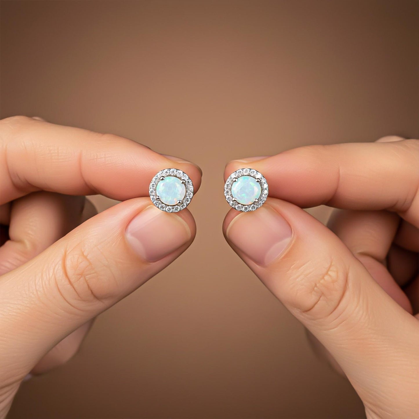 Silver Moon Opal Stud Earrings