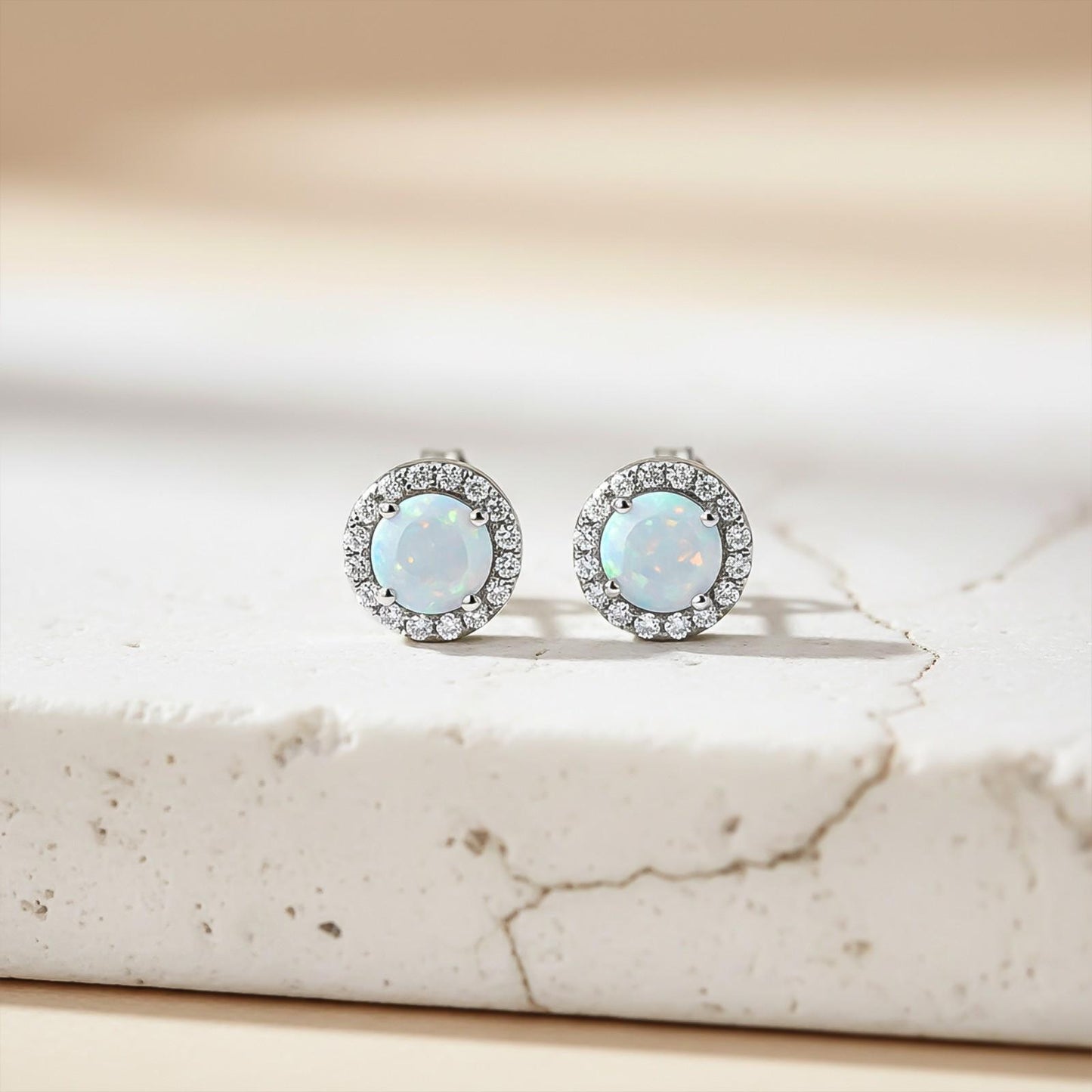 Silver Moon Opal Stud Earrings