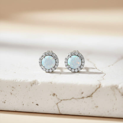 Silver Moon Opal Stud Earrings