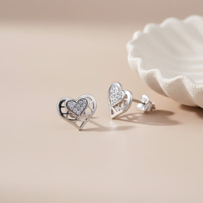 Silver Zircon Small Heart Stud Earrings