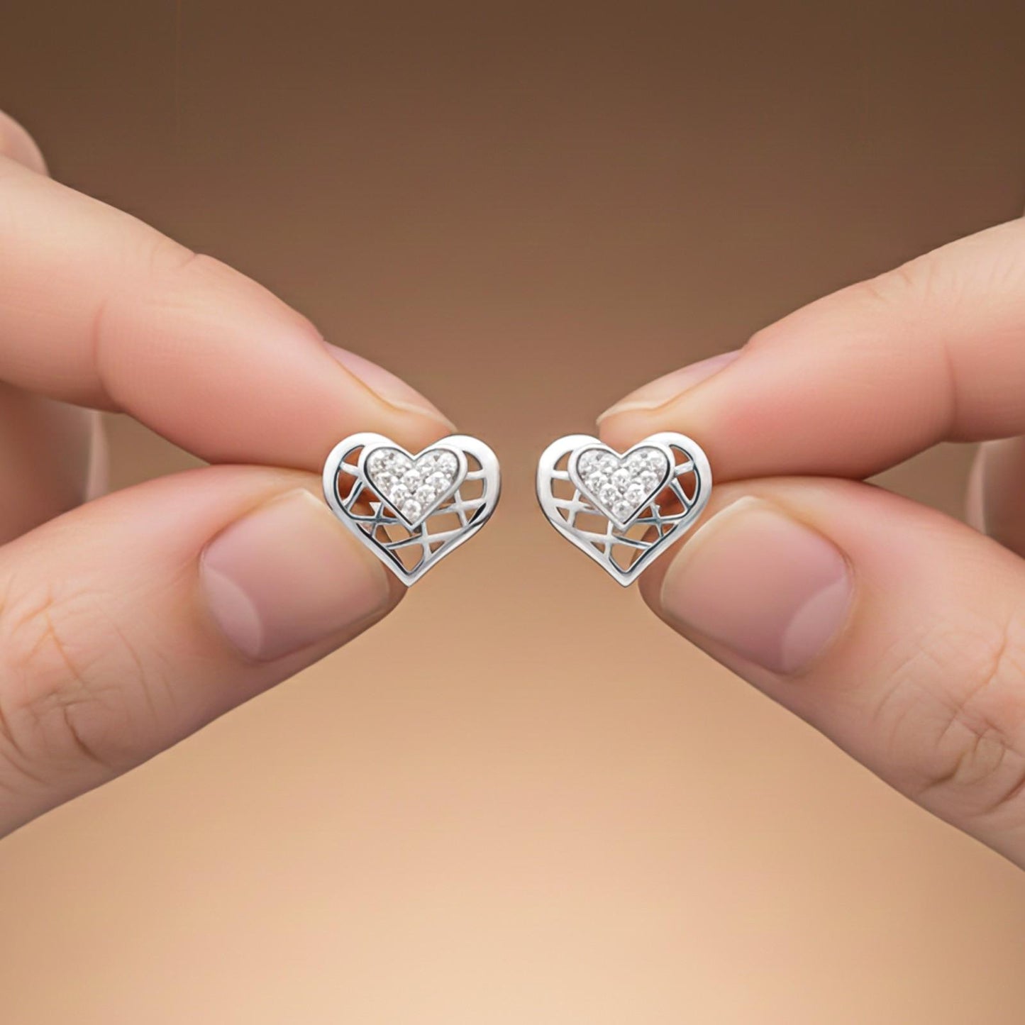 Silver Zircon Small Heart Stud Earrings