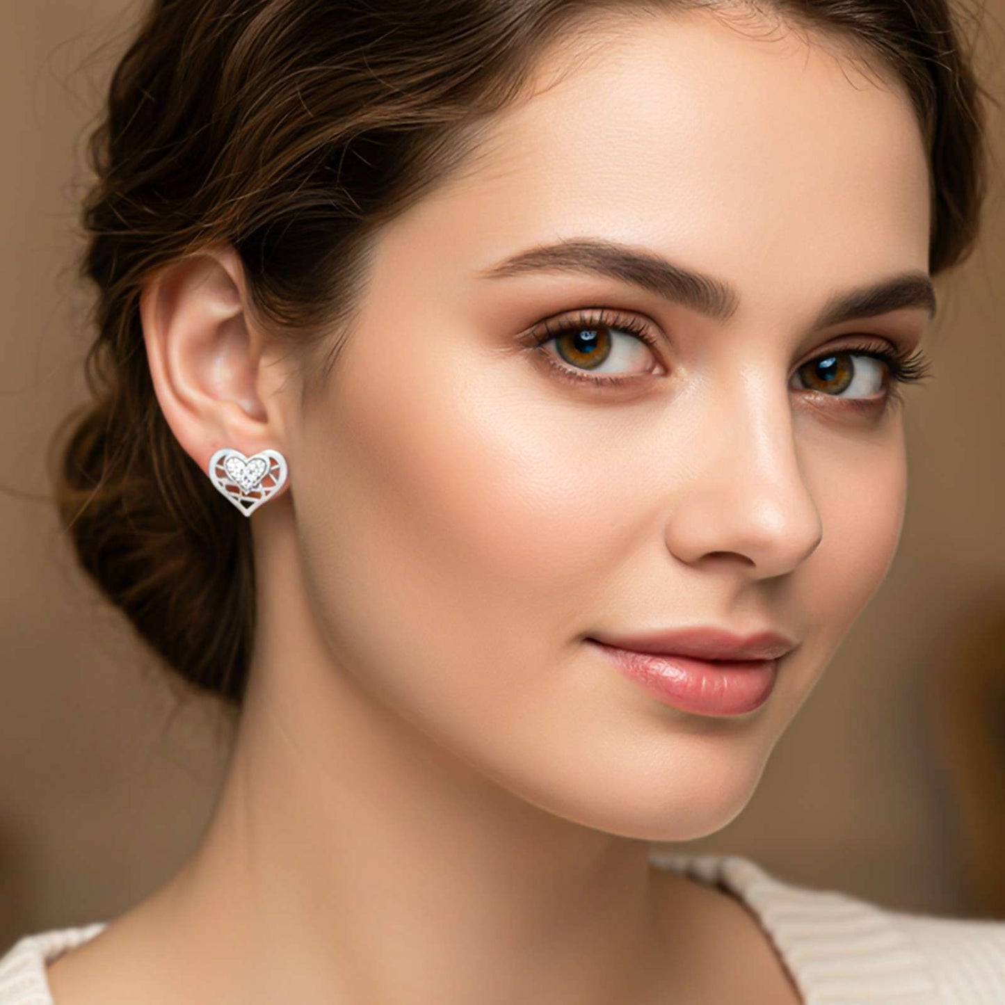 Silver Zircon Small Heart Stud Earrings