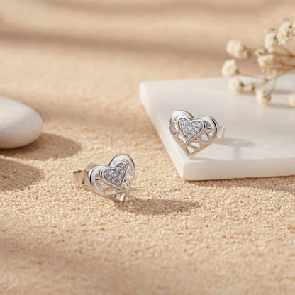 Silver Zircon Small Heart Stud Earrings