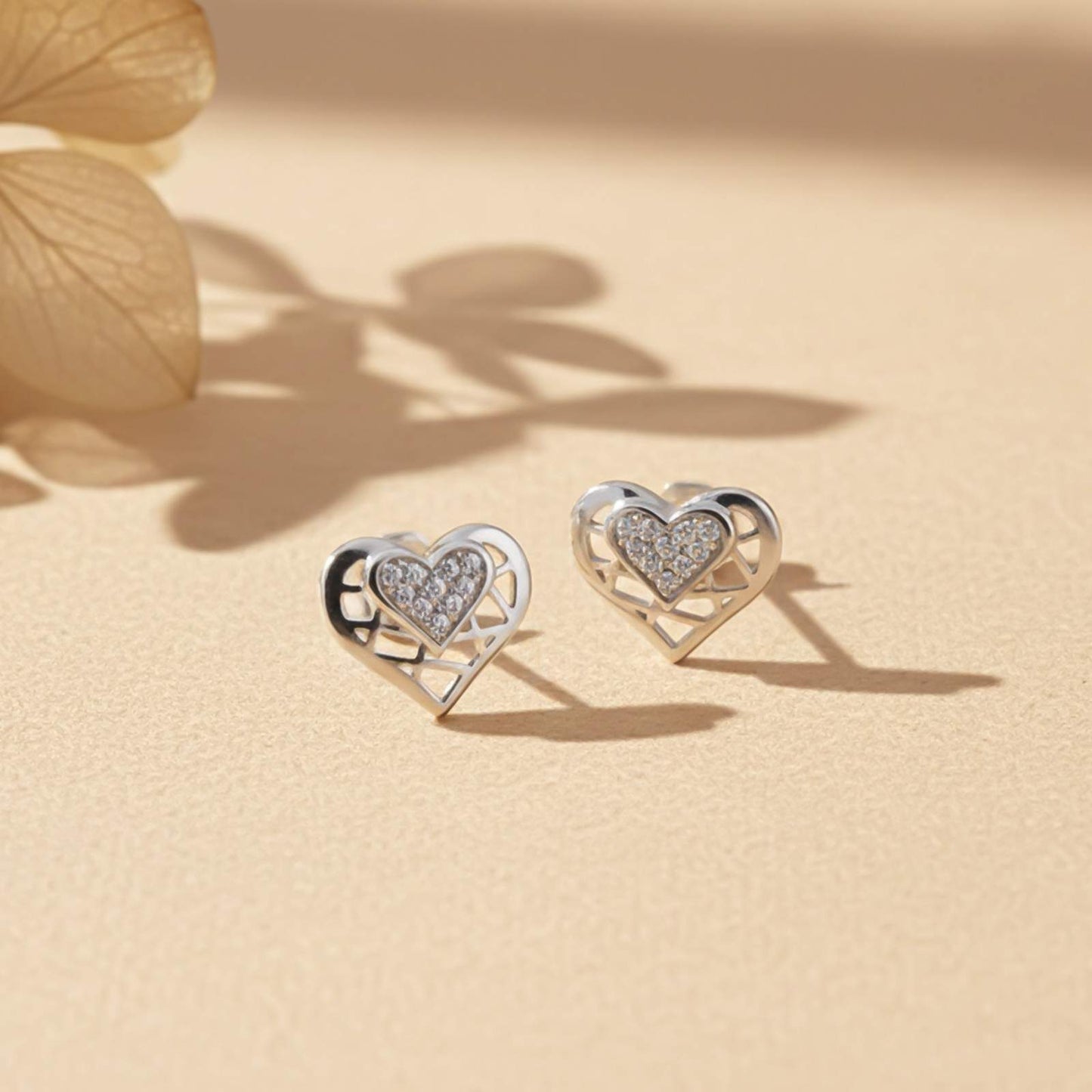 Silver Zircon Small Heart Stud Earrings