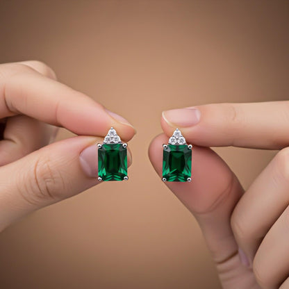 Silver Forest Green Shining Studs Earrings