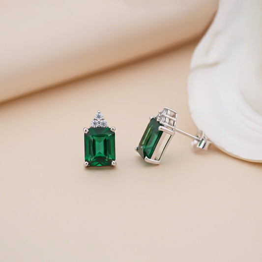 Silver Forest Green Shining Studs Earrings