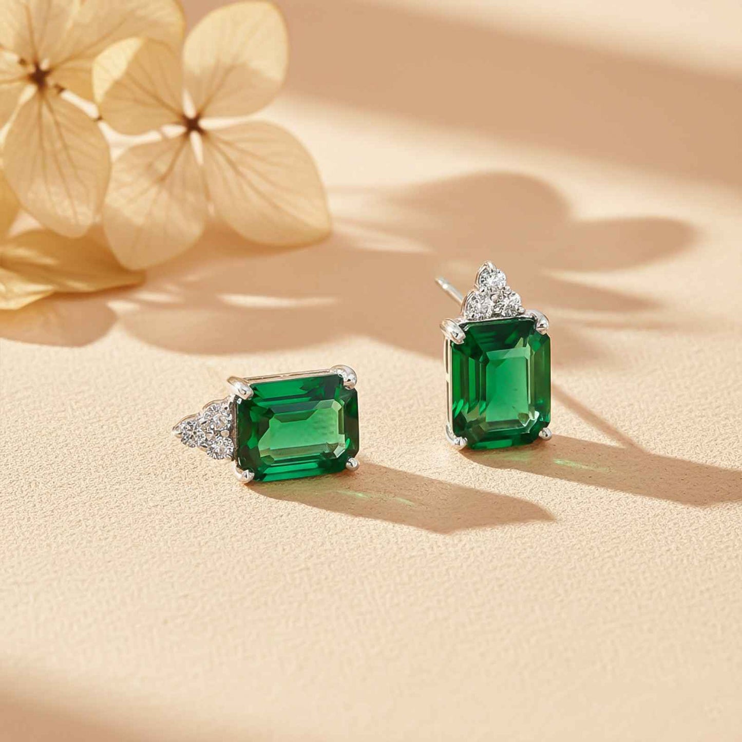 Silver Forest Green Shining Studs Earrings