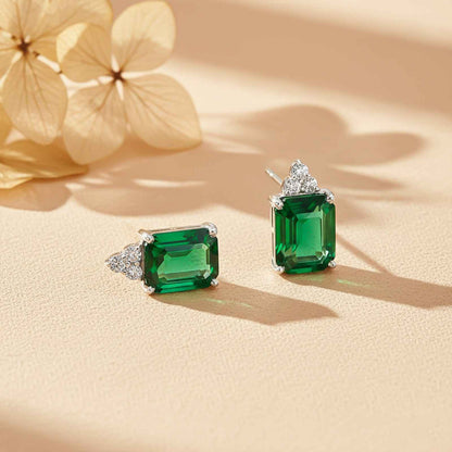 Silver Forest Green Shining Studs Earrings