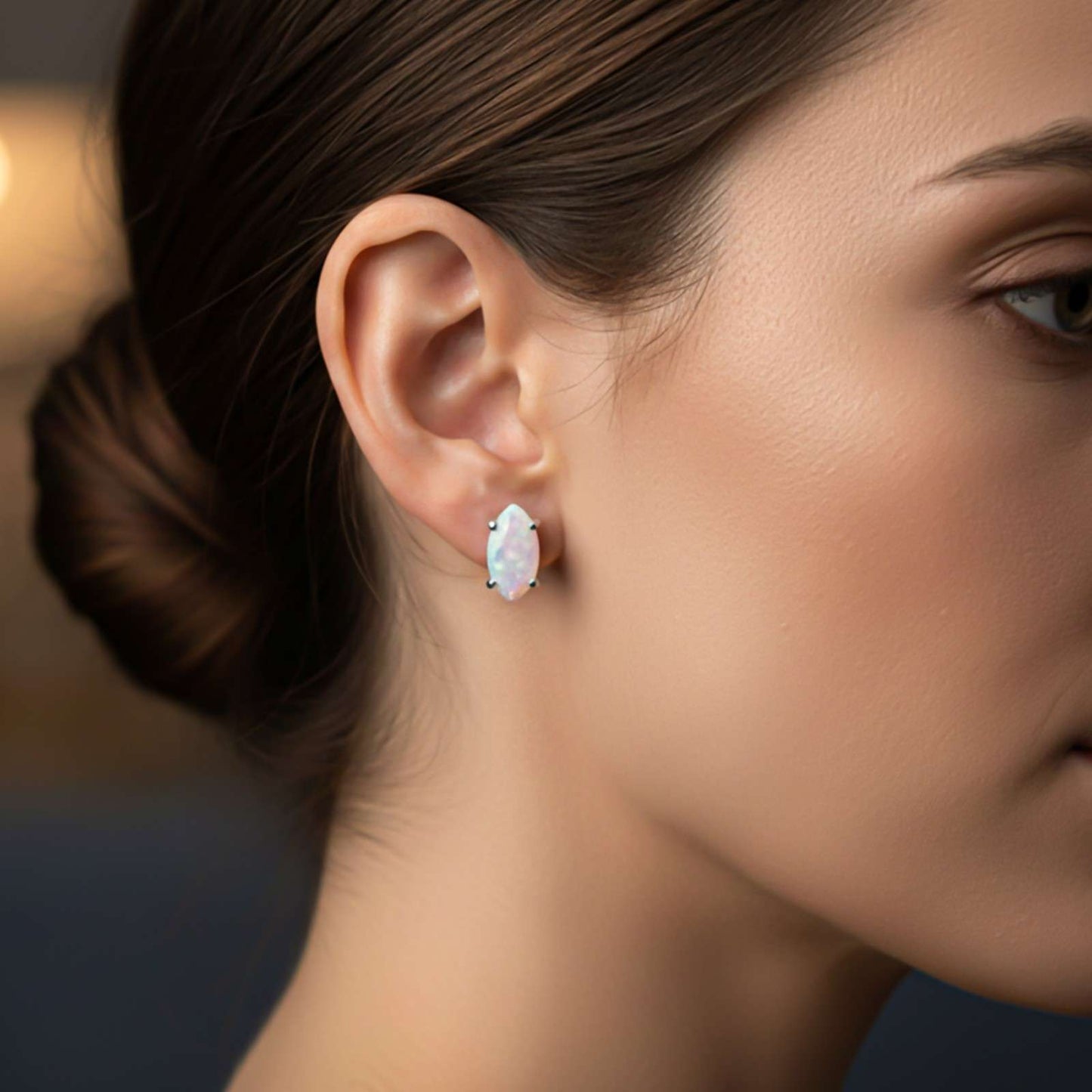 Silver Turtle Style Opal Stud Earrings