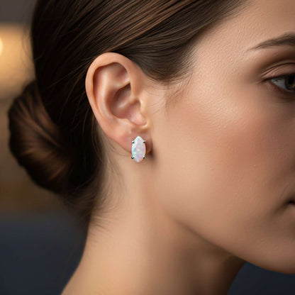 Silver Turtle Style Opal Stud Earrings