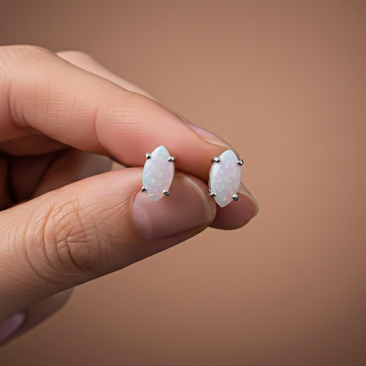 Silver Turtle Style Opal Stud Earrings