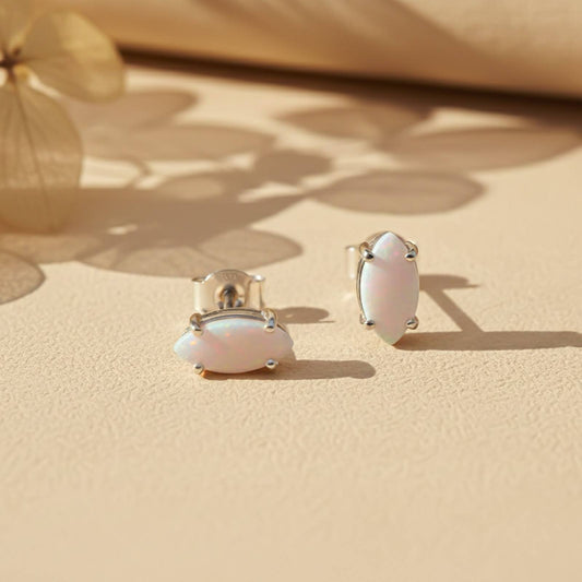 Silver Turtle Style Opal Stud Earrings