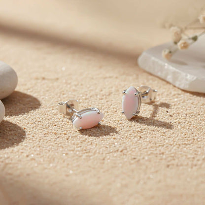 Silver Turtle Style Opal Stud Earrings