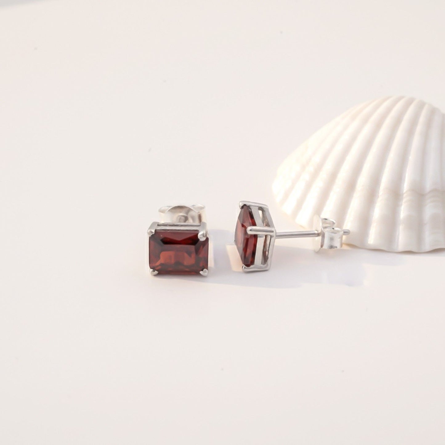 Silver Zircon Garnet Sunshine Stud