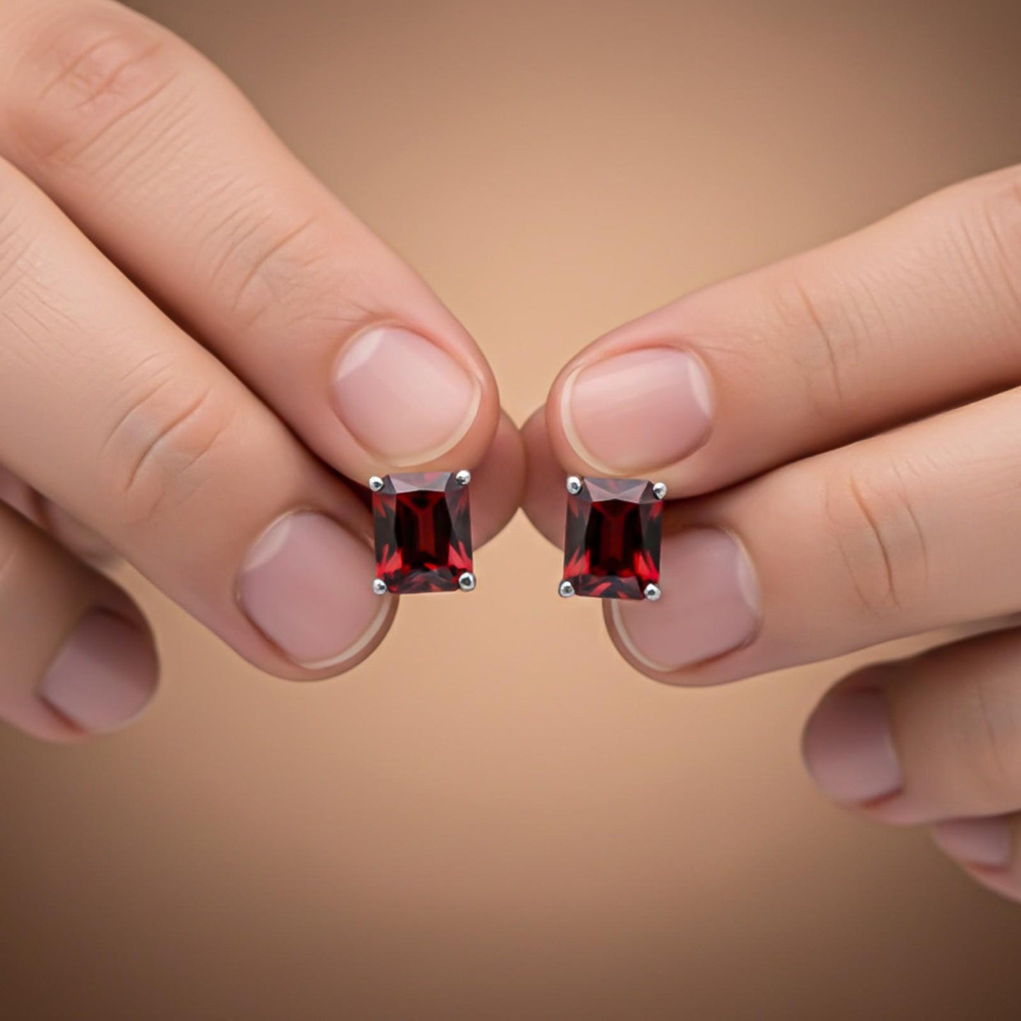 Silver Zircon Garnet Sunshine Stud
