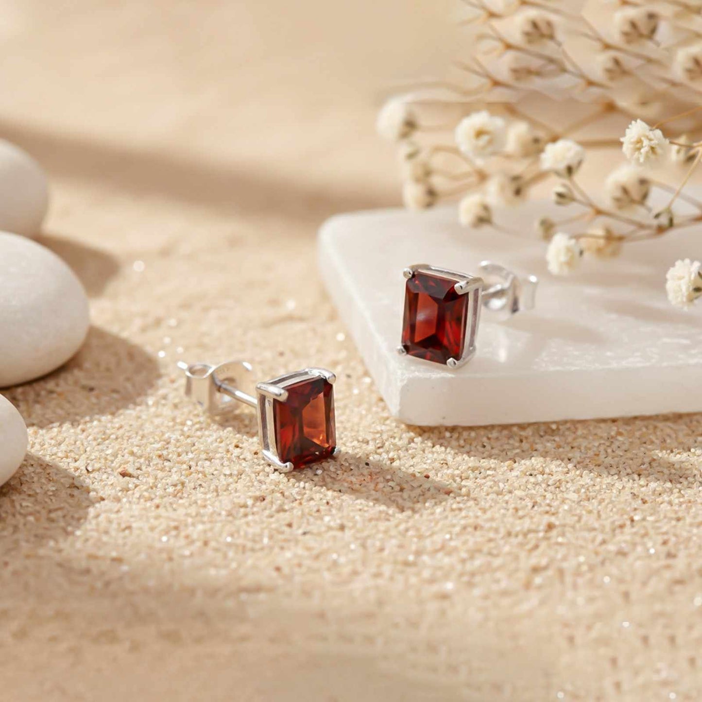 Silver Zircon Garnet Sunshine Stud