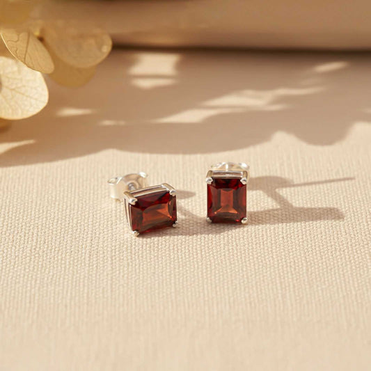Silver Zircon Garnet Sunshine Stud