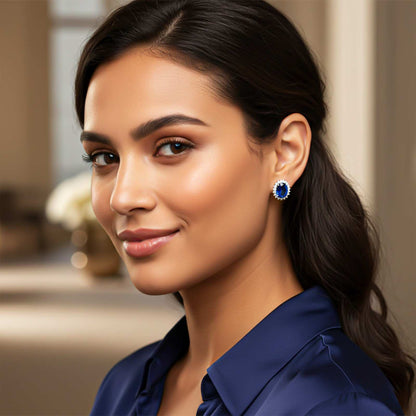 Silver Royal Blue Halo Studs For Girls