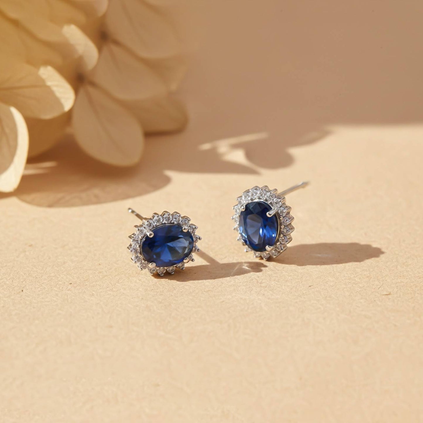 Silver Royal Blue Halo Studs For Girls