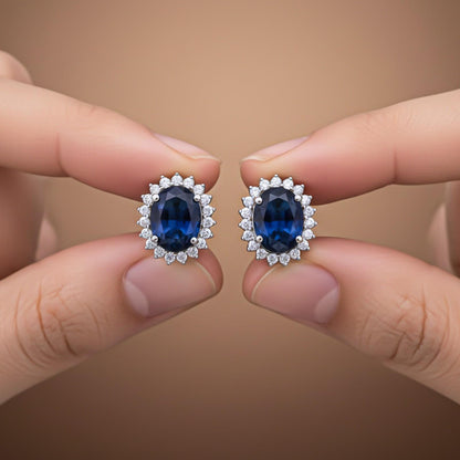 Silver Royal Blue Halo Studs For Girls