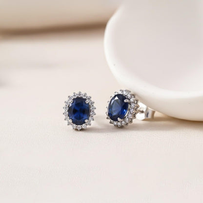 Silver Royal Blue Halo Studs For Girls