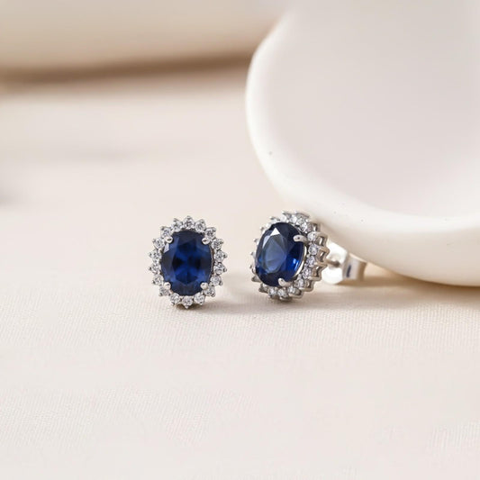 Silver Royal Blue Halo Studs For Girls