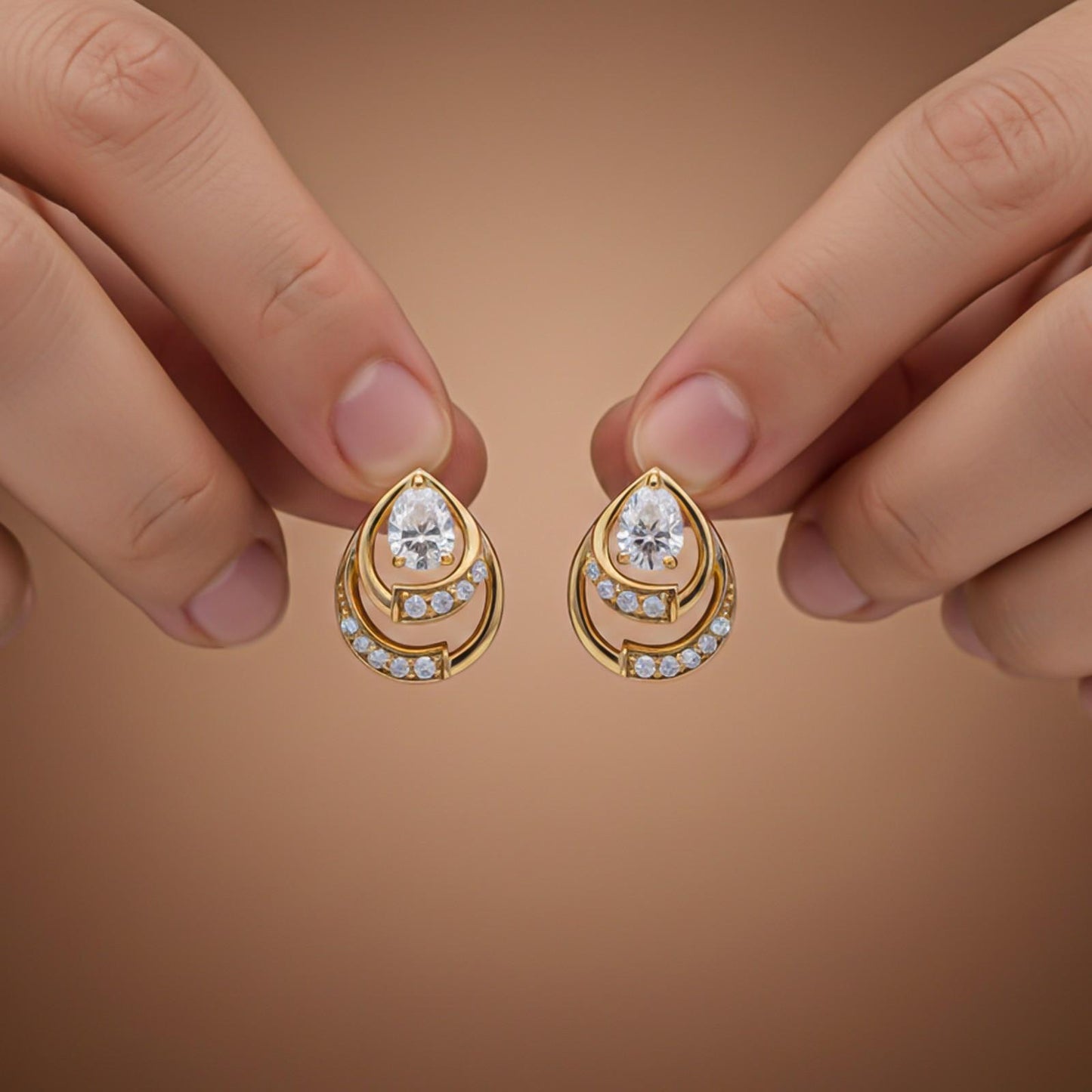 Golden Blossom Sparkly Stud Earrings