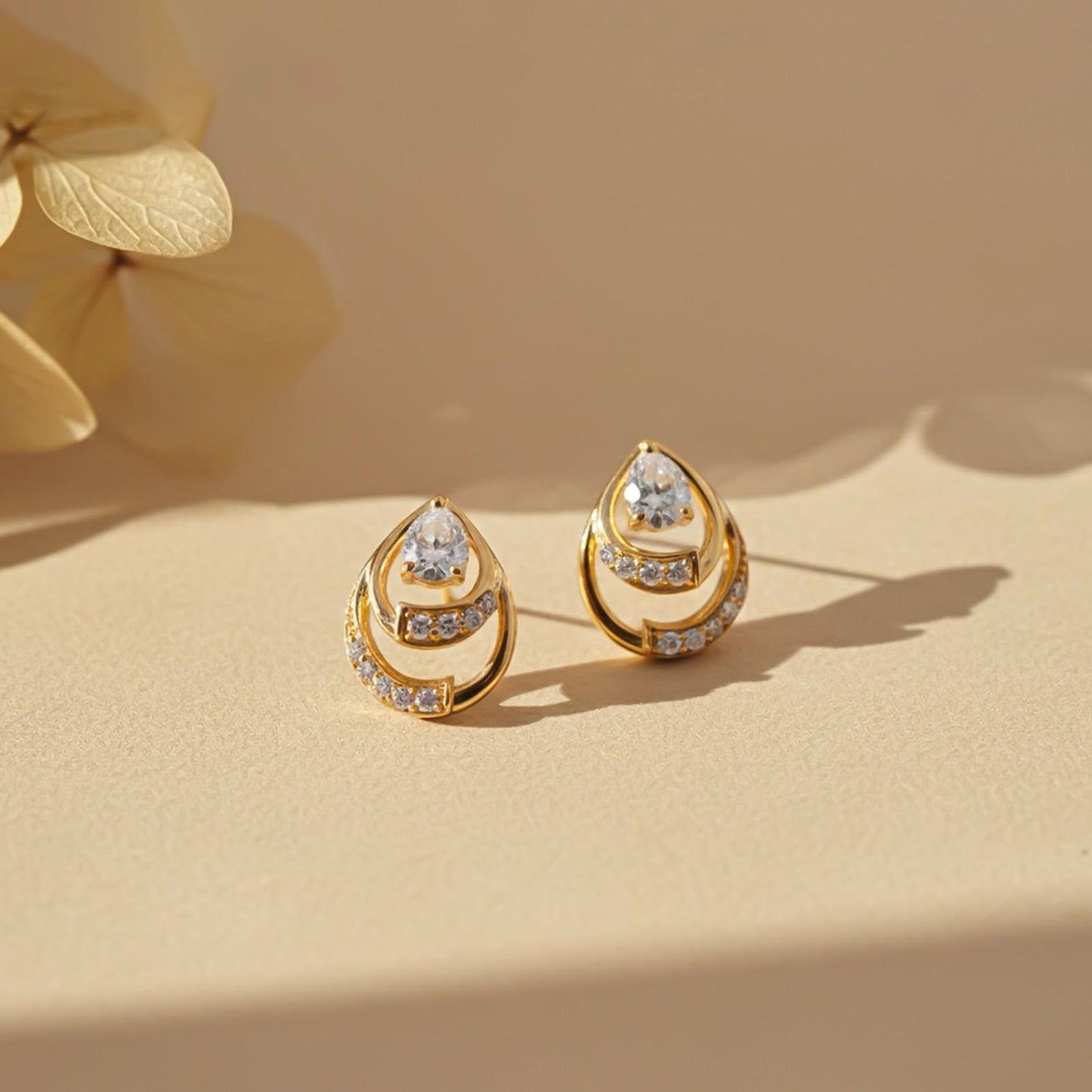 Golden Blossom Sparkly Stud Earrings