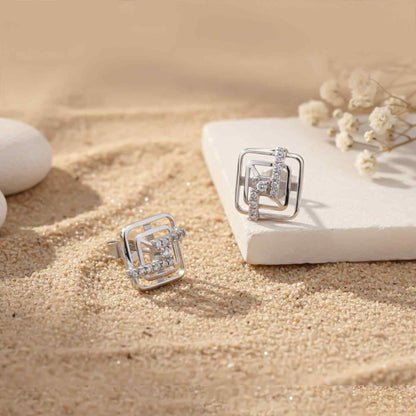 Silver Square Kaya Studs