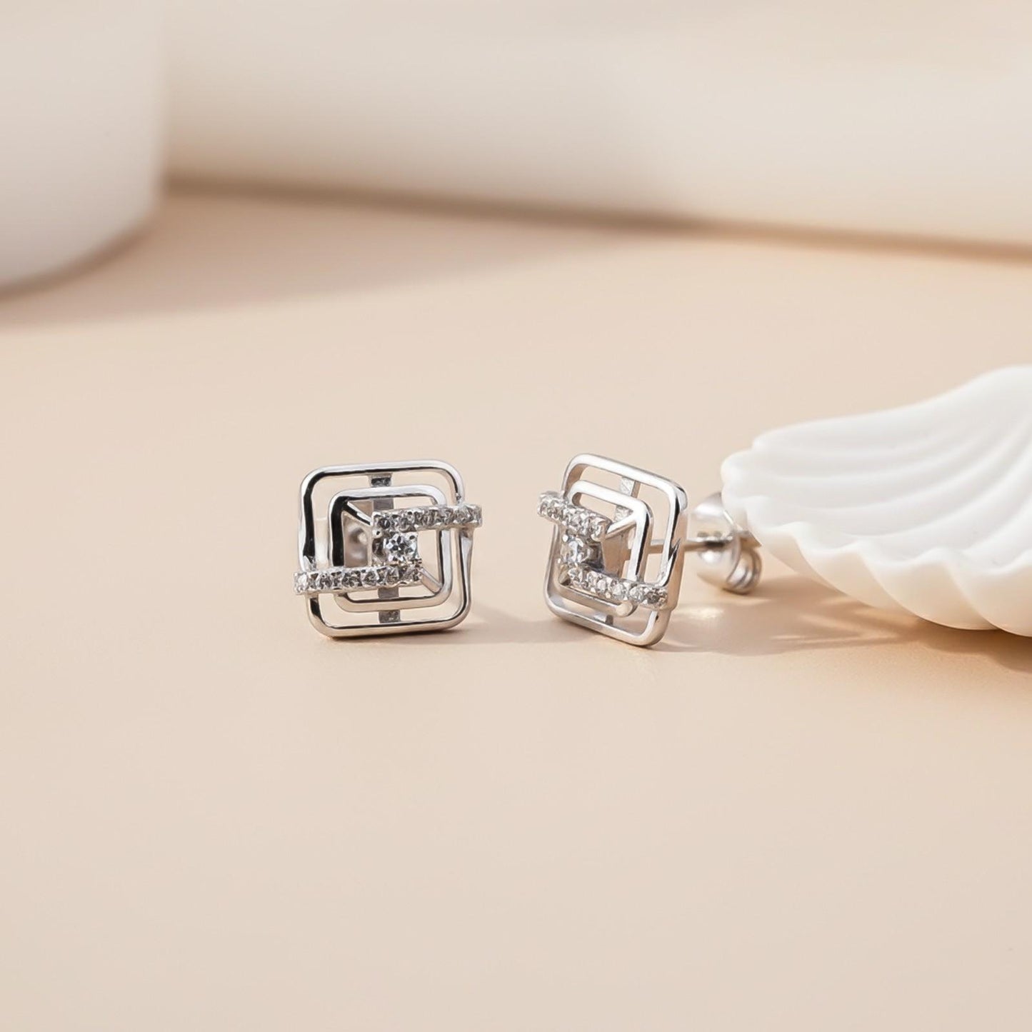 Silver Square Kaya Studs