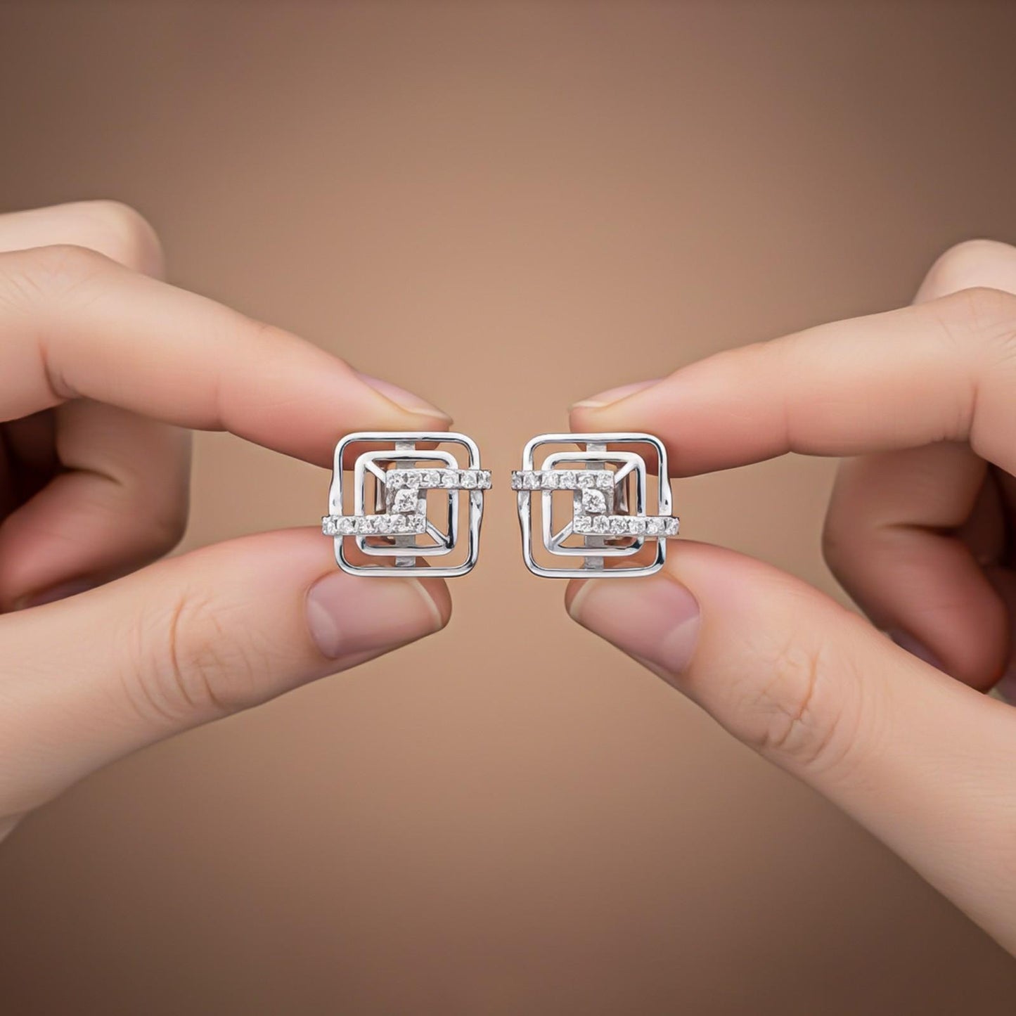 Silver Square Kaya Studs