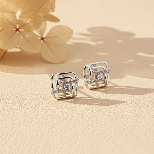 Silver Square Kaya Studs