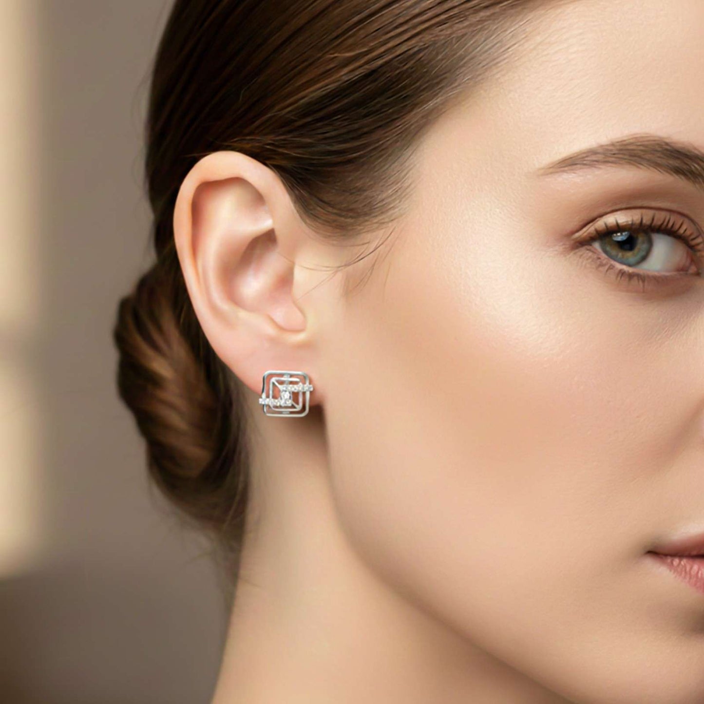 Silver Square Kaya Studs