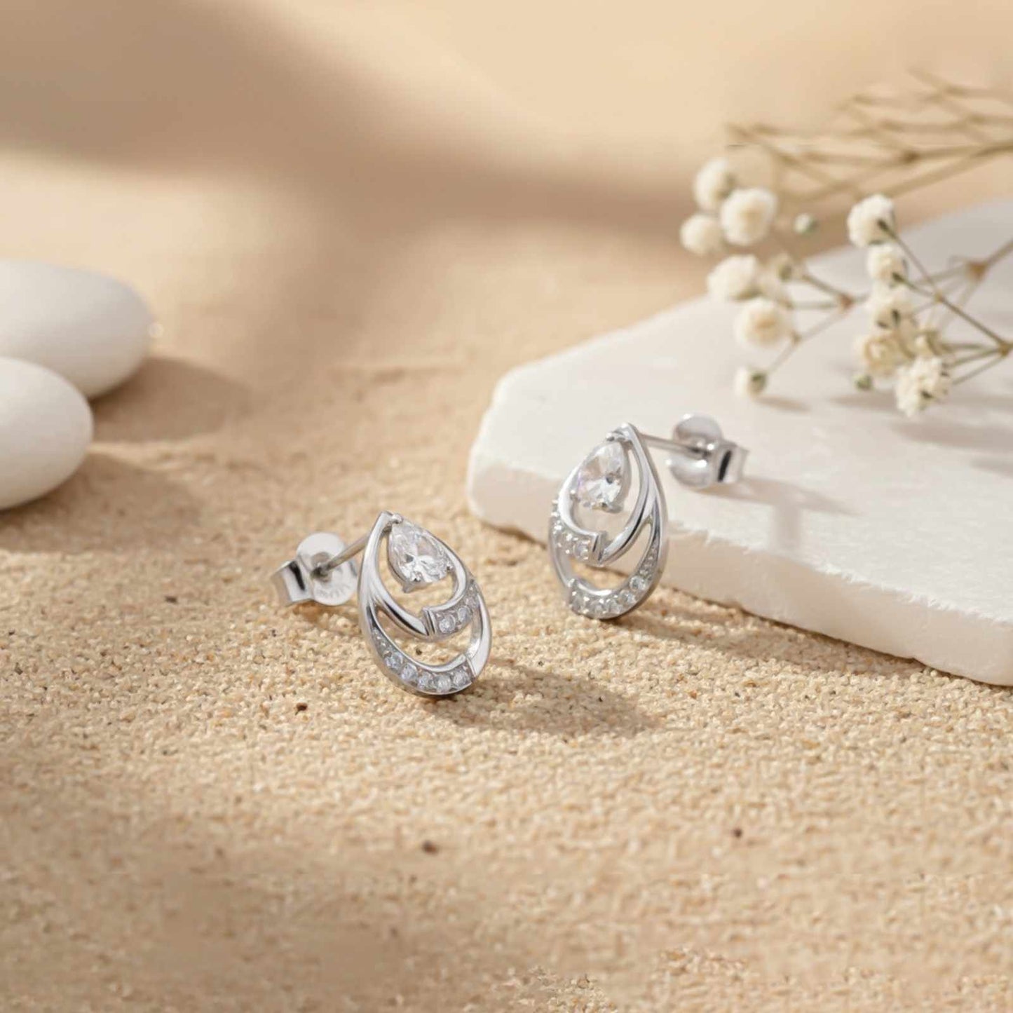 Silver Blossom Sparkly Stud Earrings