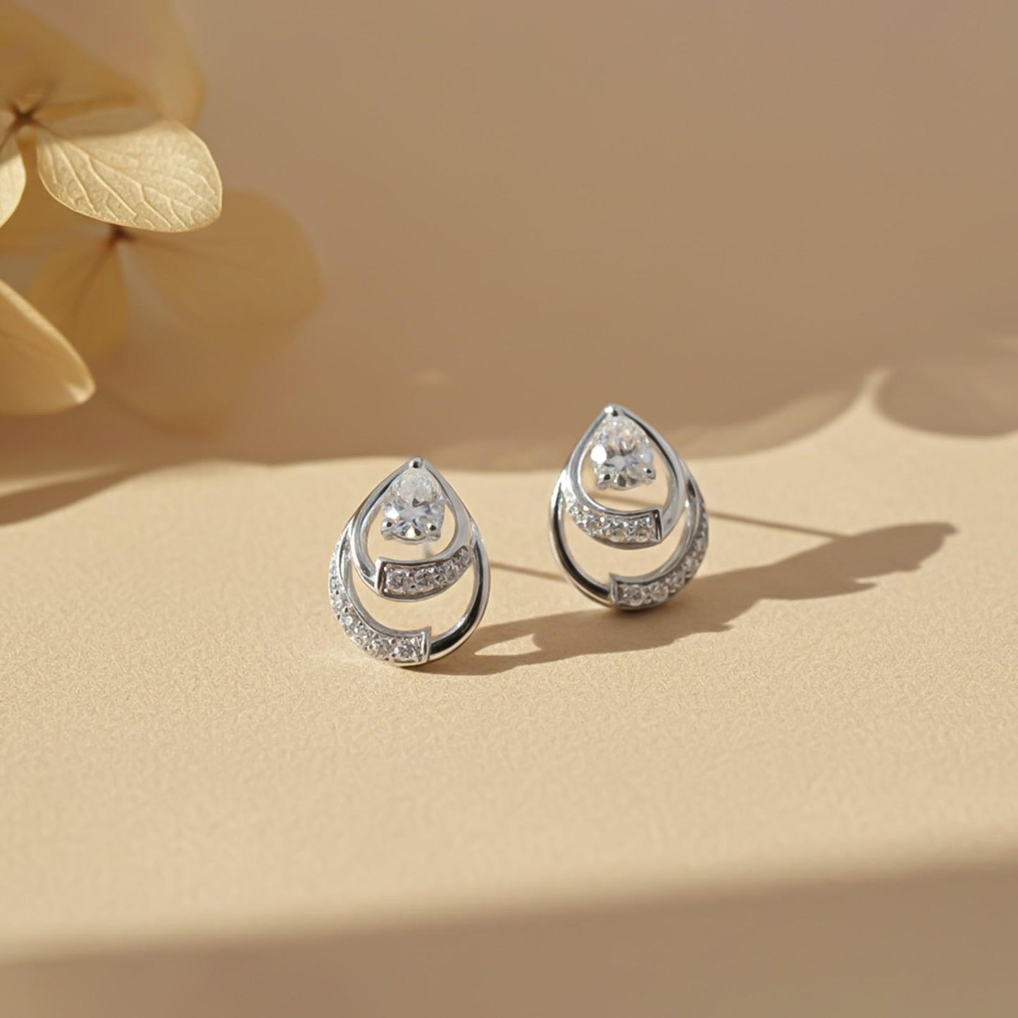 Silver Blossom Sparkly Stud Earrings