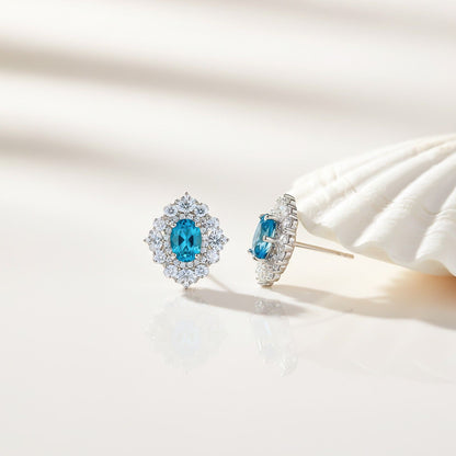 Silver Topaz Flower Stud Earrings