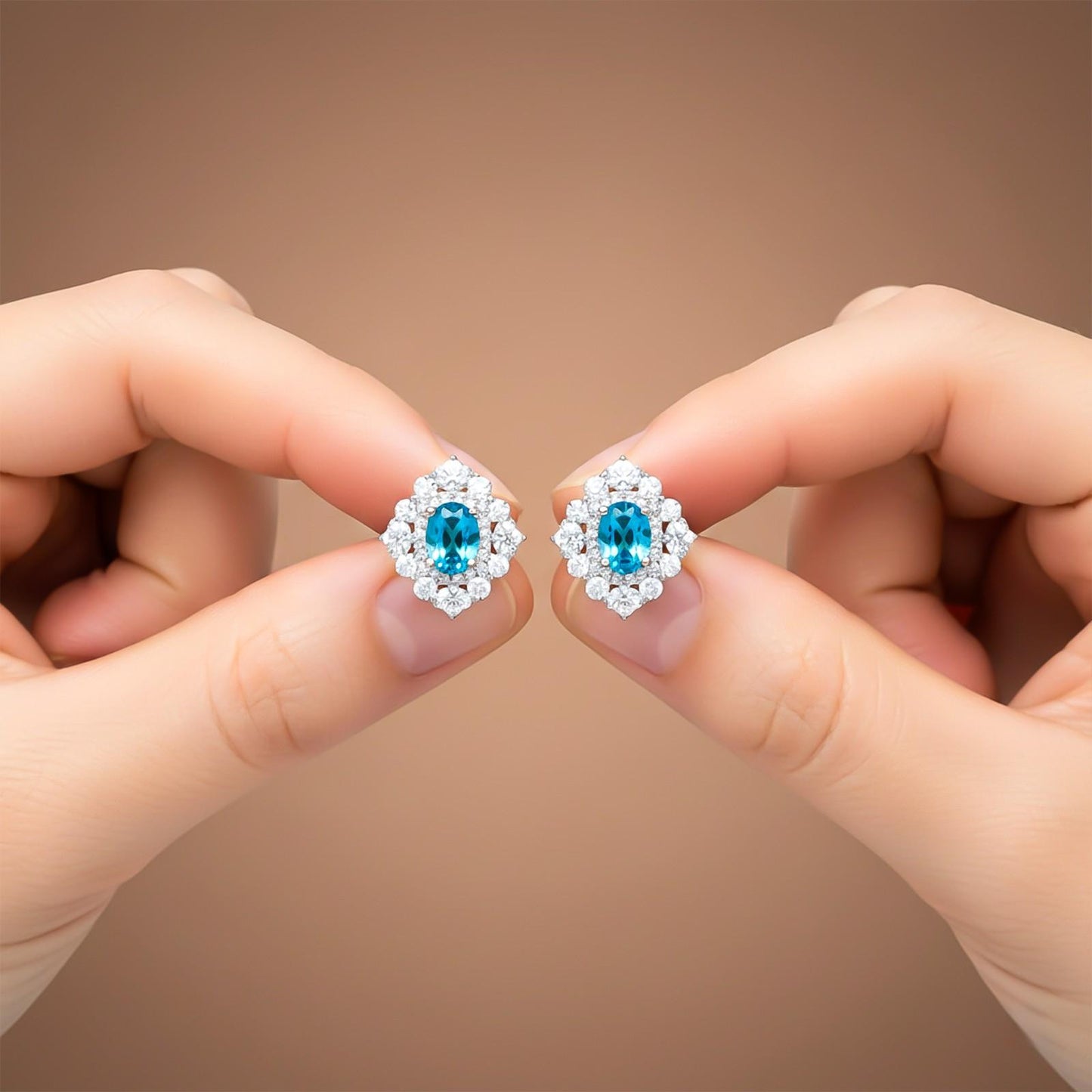 Silver Topaz Flower Stud Earrings