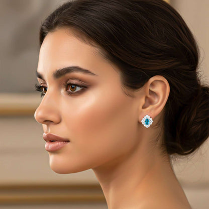 Silver Topaz Flower Stud Earrings