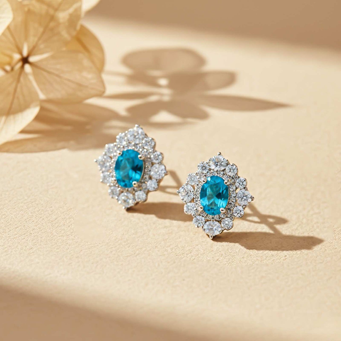 Silver Topaz Flower Stud Earrings