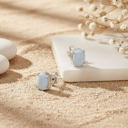 Silver Shiny Opal Stud Earrings