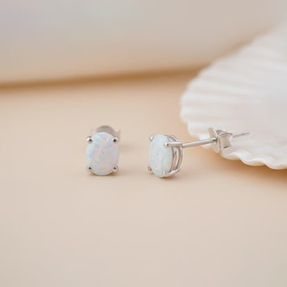 Silver Shiny Opal Stud Earrings