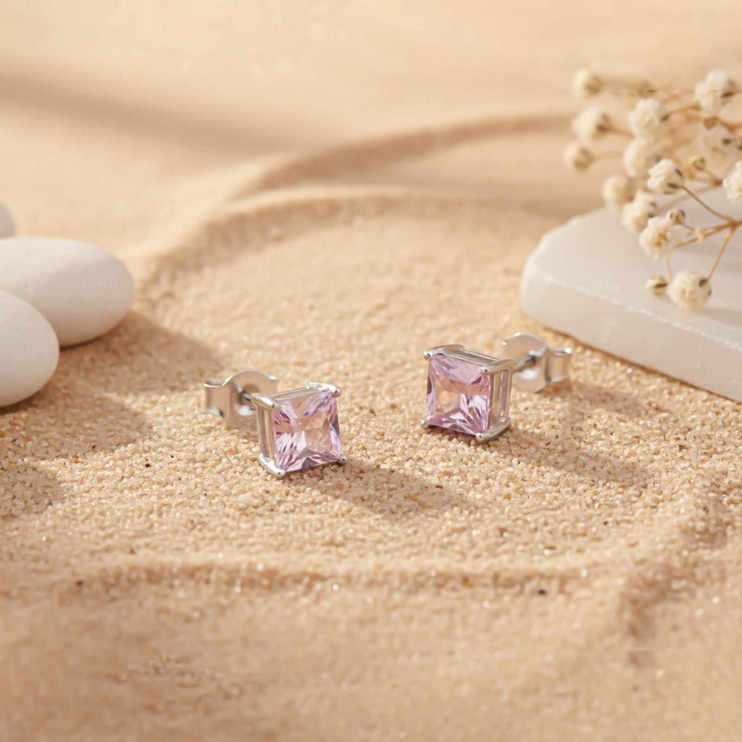 Silver Sapphire Charm Solitaire Studs